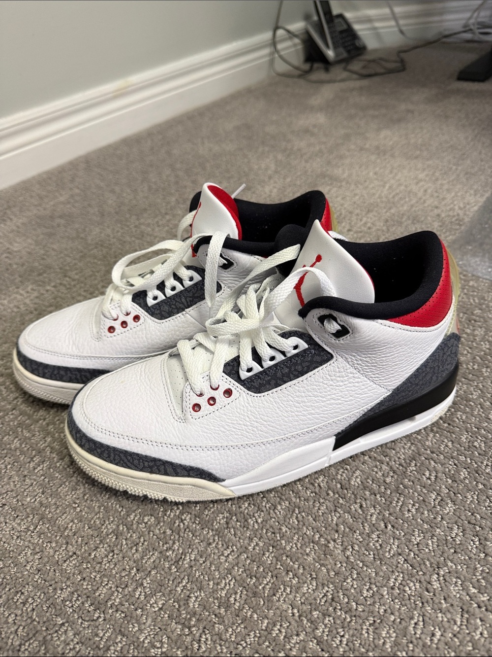 Jordan 3 White Red Sneaker (Men's US 8.5)